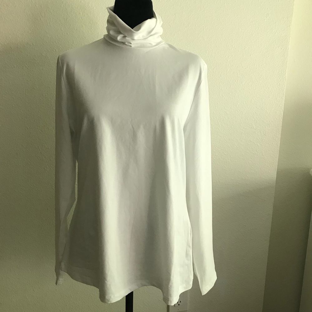 Lands' End White Long-Sleeve Turtleneck Top, Sz L